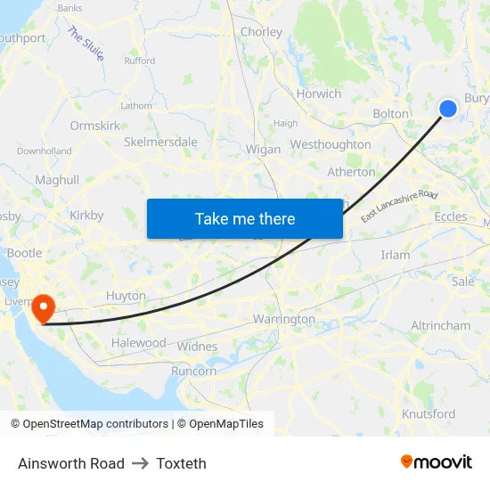 Ainsworth Road to Toxteth map