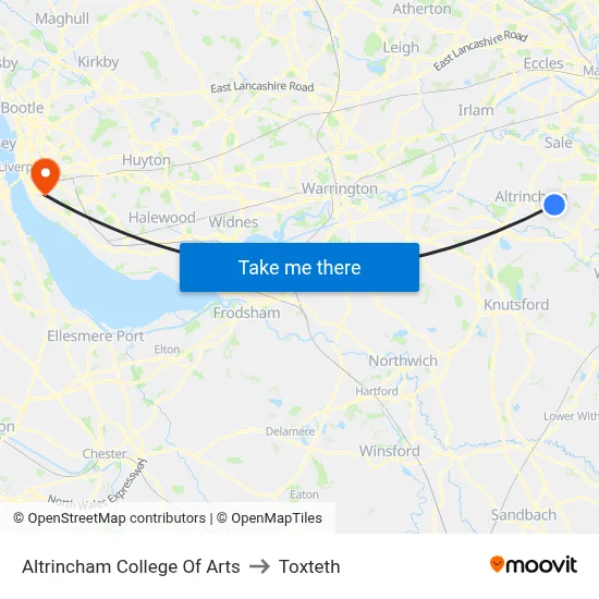 Altrincham College Of Arts to Toxteth map