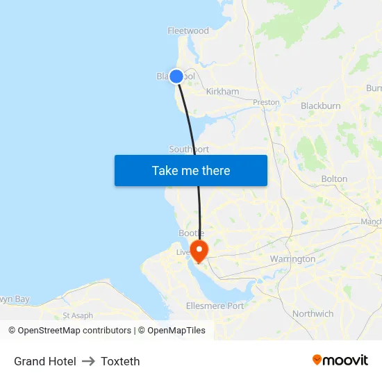 Grand Hotel to Toxteth map