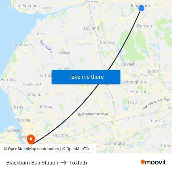 Blackburn Bus Station to Toxteth map