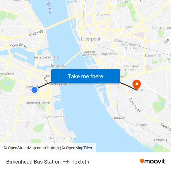 Birkenhead Bus Station to Toxteth map