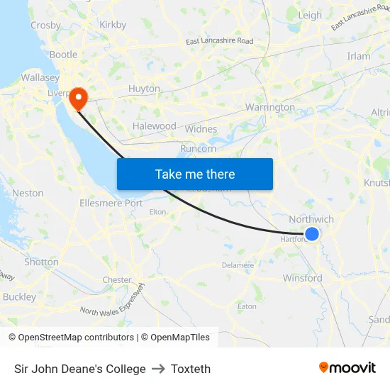 Sir John Deane's College to Toxteth map