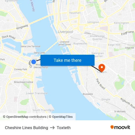 Cheshire Lines Building to Toxteth map