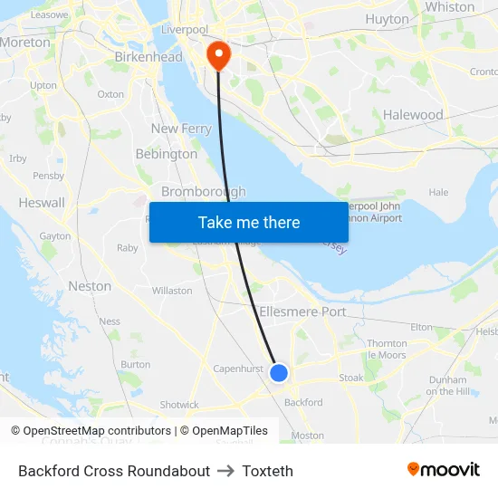 Backford Cross Roundabout to Toxteth map