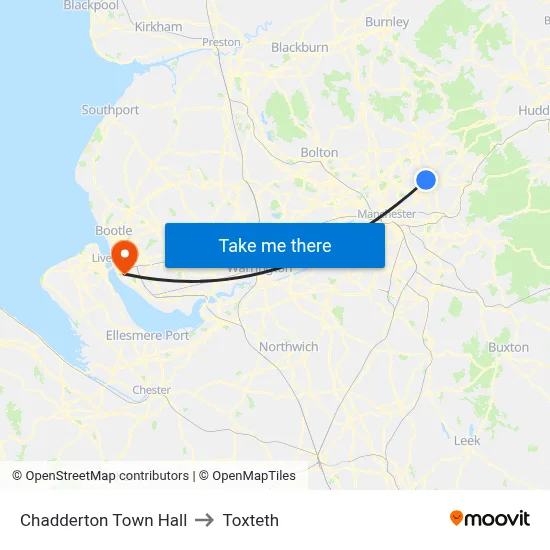 Chadderton Town Hall to Toxteth map