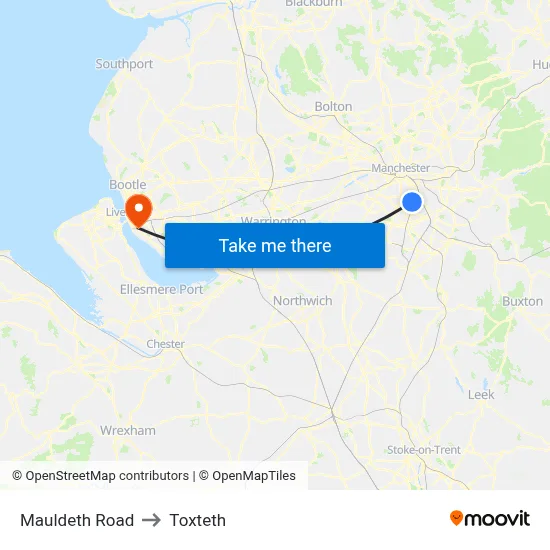 Mauldeth Road to Toxteth map