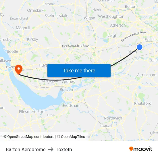 Barton Aerodrome to Toxteth map