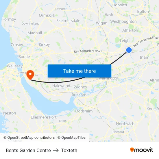 Bents Garden Centre to Toxteth map