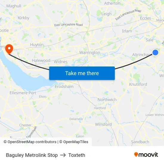 Baguley Metrolink Stop to Toxteth map
