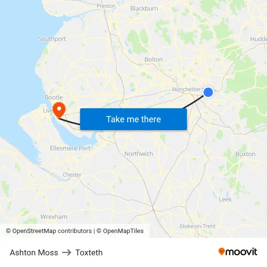 Ashton Moss to Toxteth map