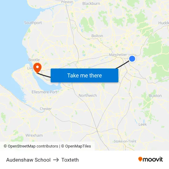 Audenshaw School to Toxteth map