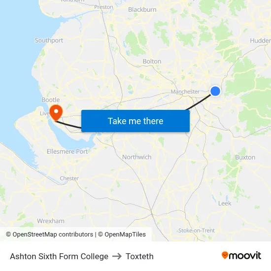 Ashton Sixth Form College to Toxteth map