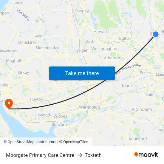 Moorgate Primary Care Centre to Toxteth map