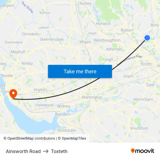 Ainsworth Road to Toxteth map