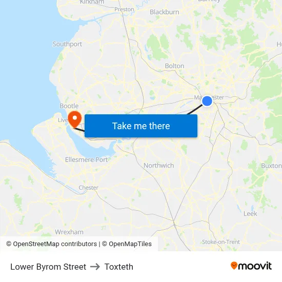 Lower Byrom Street to Toxteth map