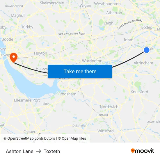 Ashton Lane to Toxteth map