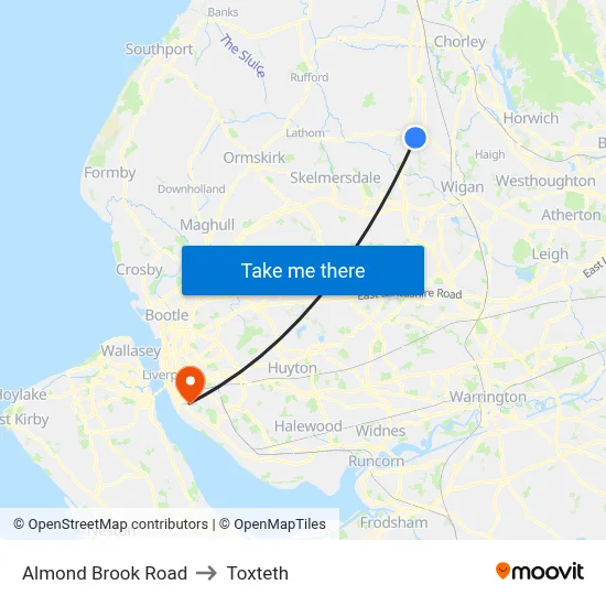 Almond Brook Road to Toxteth map