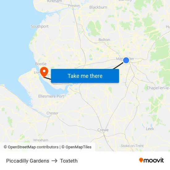 Piccadilly Gardens to Toxteth map