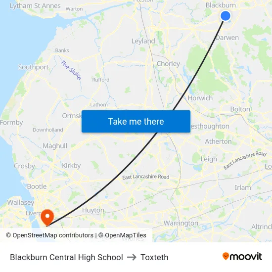 Blackburn Central High School to Toxteth map