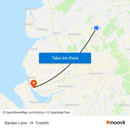 Barden Lane to Toxteth map
