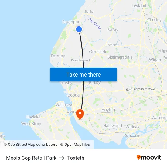 Meols Cop Retail Park to Toxteth map