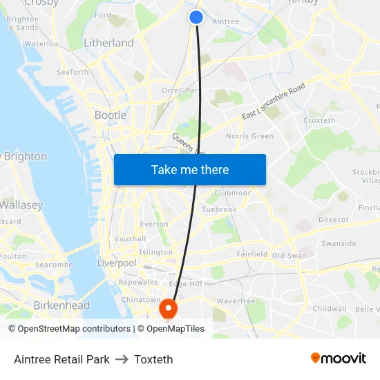 Aintree Retail Park to Toxteth map