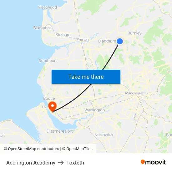 Accrington Academy to Toxteth map