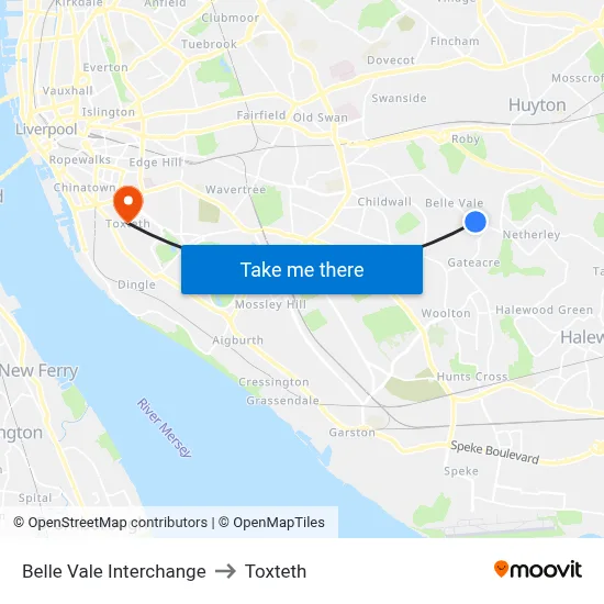 Belle Vale Interchange to Toxteth map