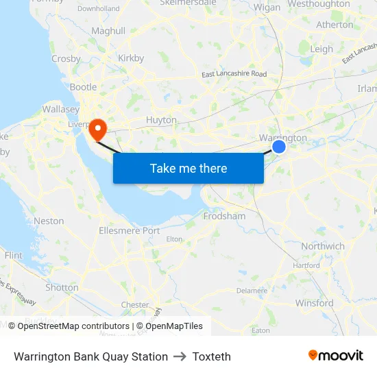 Warrington Bank Quay Station to Toxteth map