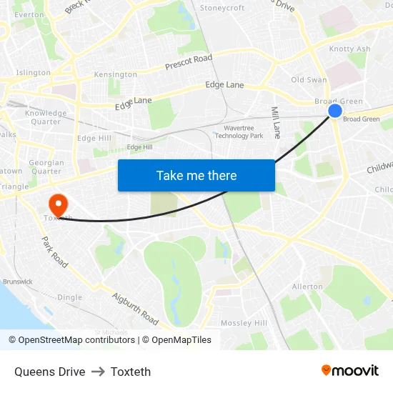 Queens Drive to Toxteth map