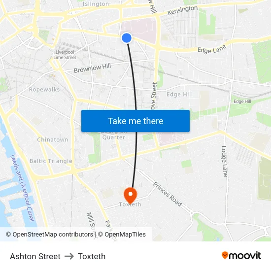 Ashton Street to Toxteth map