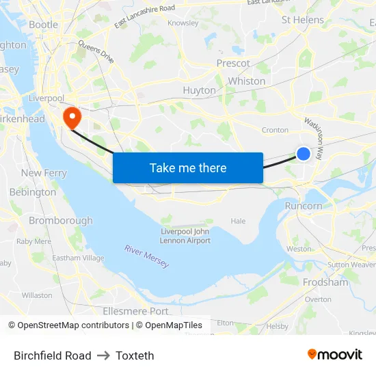 Birchfield Road to Toxteth map