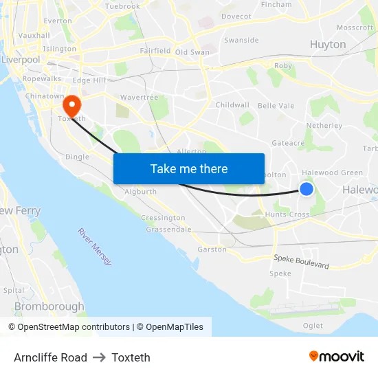 Arncliffe Road to Toxteth map