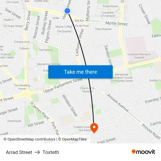 Arrad Street to Toxteth map