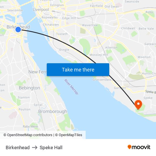 Birkenhead to Speke Hall map