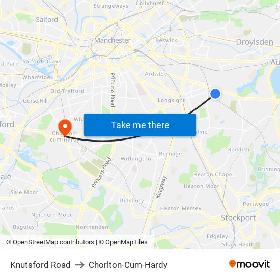 Knutsford Road to Chorlton-Cum-Hardy map