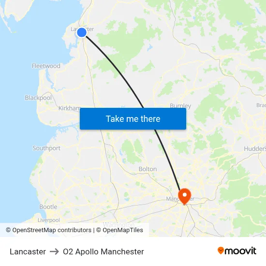 Lancaster to O2 Apollo Manchester map