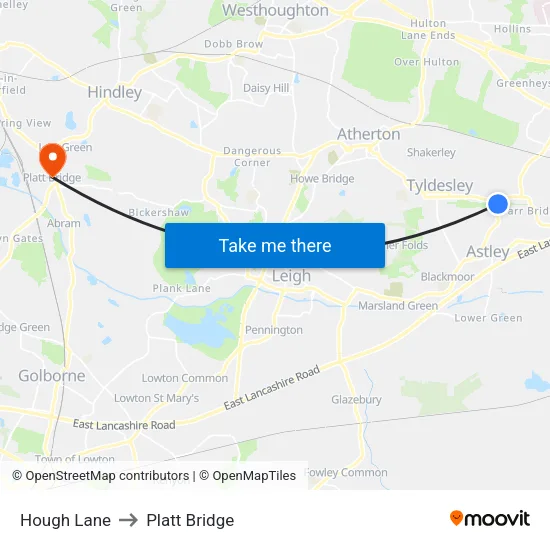 Hough Lane to Platt Bridge map