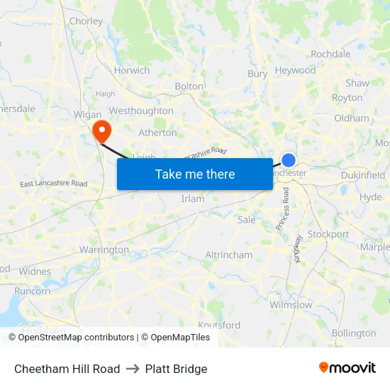 Cheetham Hill Road to Platt Bridge map