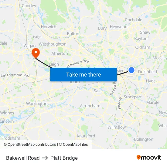 Bakewell Road to Platt Bridge map
