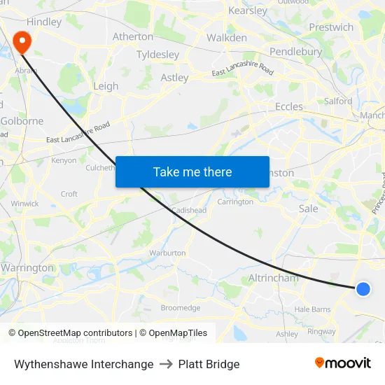 Wythenshawe Interchange to Platt Bridge map