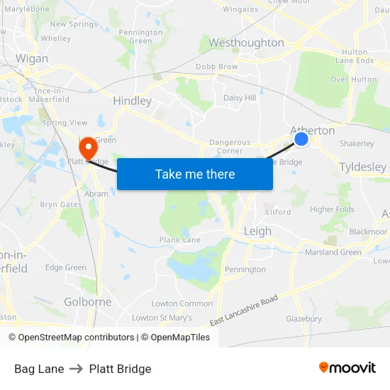 Bag Lane to Platt Bridge map