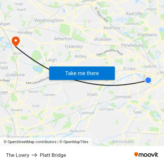 The Lowry to Platt Bridge map