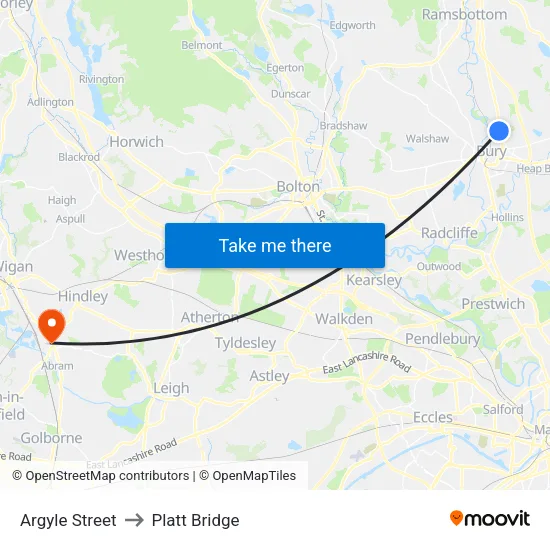 Argyle Street to Platt Bridge map