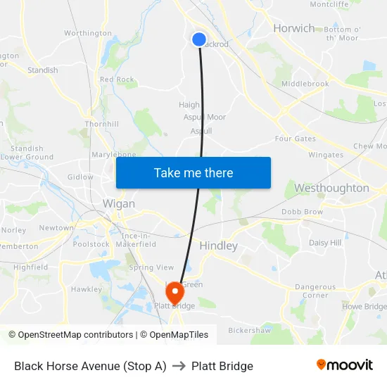 Black Horse Avenue to Platt Bridge map