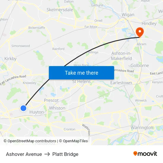 Ashover Avenue to Platt Bridge map