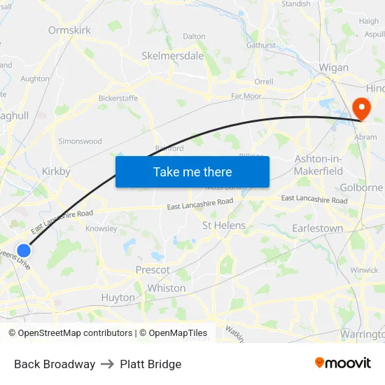Back Broadway to Platt Bridge map