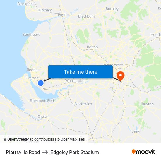 Plattsville Road to Edgeley Park Stadium map