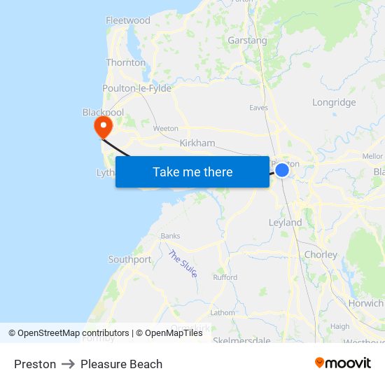 Preston to Pleasure Beach map