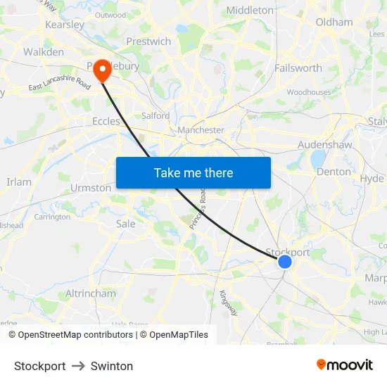 Stockport to Swinton map
